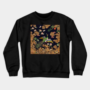 PEACOCK ,FLOWERS AND TREES IN NIGHT BLUE Antique Chinese Floral Crewneck Sweatshirt